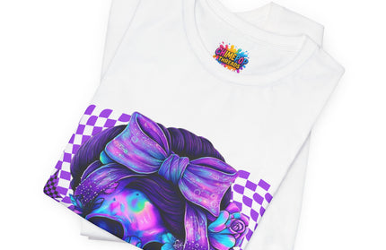Violet Glow Skull with Floating Grid Tee