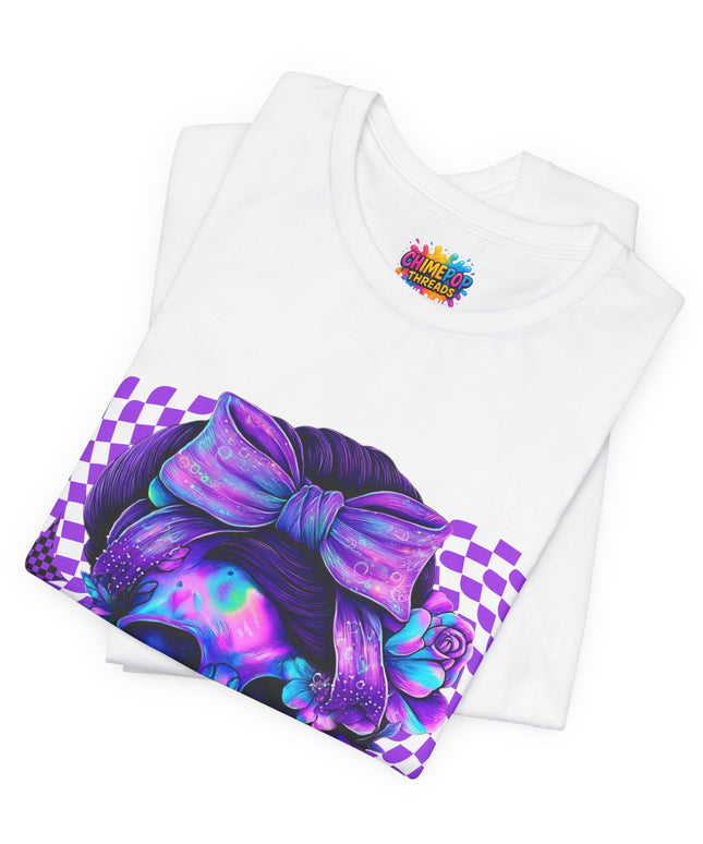 Violet Glow Skull with Floating Grid Tee