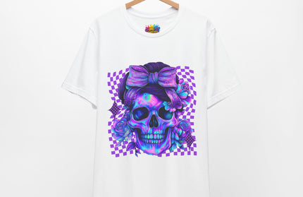 Violet Glow Skull with Floating Grid Tee