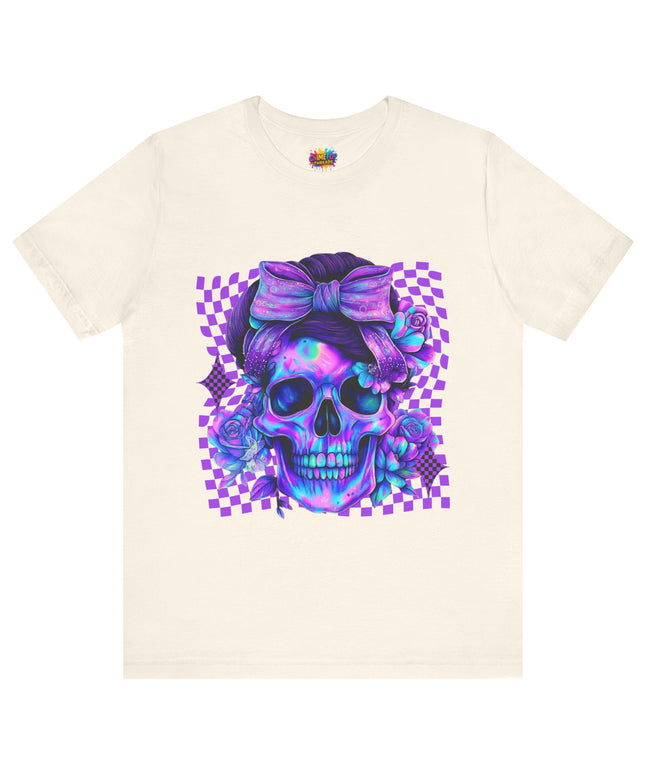 Violet Glow Skull with Floating Grid Tee