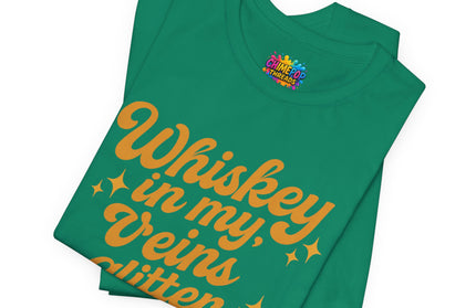 WHISKEY IN MY EYES, GLITTER IN MY VEINS GRAPHIC TEE