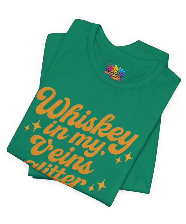 WHISKEY IN MY EYES, GLITTER IN MY VEINS GRAPHIC TEE